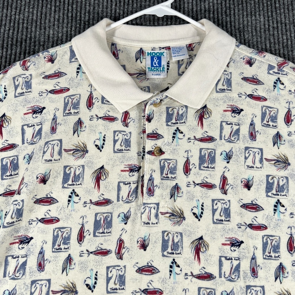 Vintage Hook & Tackle Polo Shirt Mens XL Extra Large Short Sleeve Fly Fishing